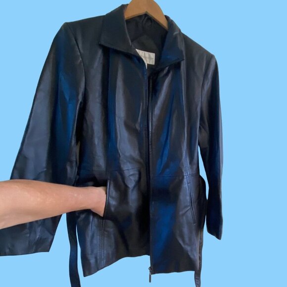 WORTHINGTON Genuine Leather Women's Medium Jacket w/Belt Biker Pockets EUC - Picture 13 of 16